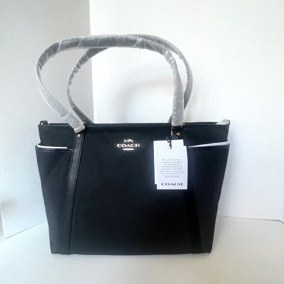 Coach C4072 Black Nylon Leather Baby Diaper Bag Tote w/ Changing Pad Crossbody - Picture 2 of 16